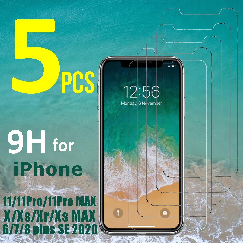 Protectores de pantalla de vidrio templado 9H para IPhone 11 Pro Max X XS Max, Protector de pantalla para IPhone XR 6 7 8 Plus, película de vidrio