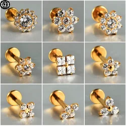 Dreamlee G23 Solid Titanium Rook Helix Stud Earring - Inner Screw Flat Back Tragus Cartilage Lobe Labret Piercing Jewelry 16g