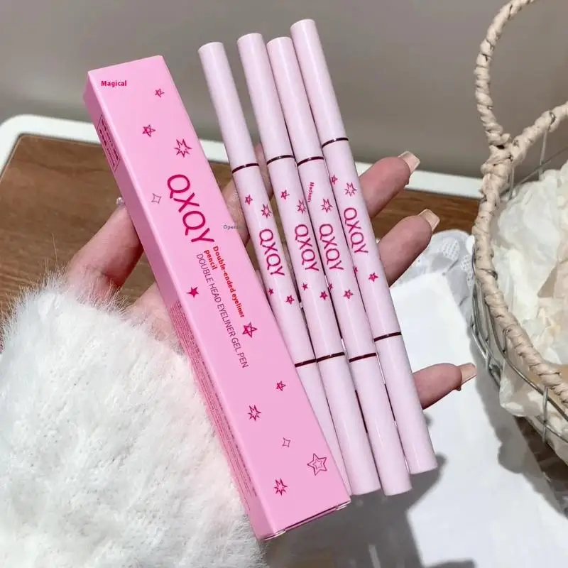 Double HEAD ปากกาอายไลเนอร์ 2 In 1 NATURAL Matte โกหก Silkworm Eye Liner เจลดินสอยาวนานสีดําสีน้ําตาลแต่งหน้าเครื่องสําอางค์เครื่องมือ