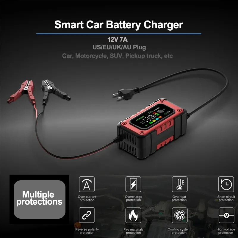 

12V 7A Smart Car Battery Charger Multiple Protection Large-Screen Color Display Motorcycle SUV Pickup Truck Motocycle Charger