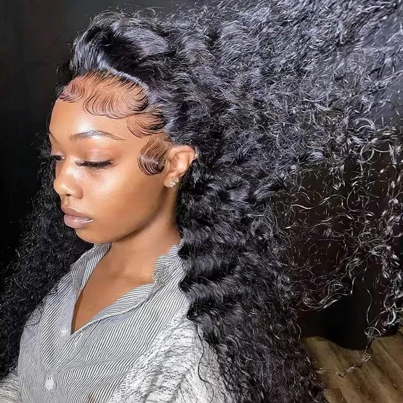 

Парик из натуральных бразильских волос Deep Wave 13X4 с кружевной передней частью, 180% плотность, натуральный цвет, для женщин, глубокие кудри, предварительно выщипанные.