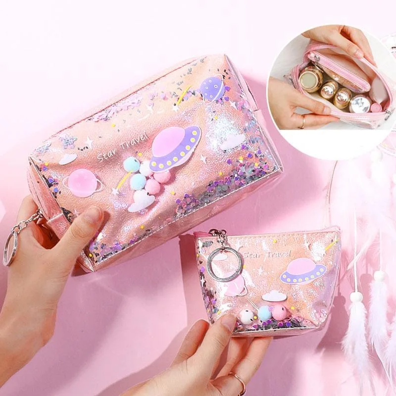 Planet laser cute pen case School pencil case big Stationery bag for girls Cosmetic bag student Storage bag kawaii pen bag gifts