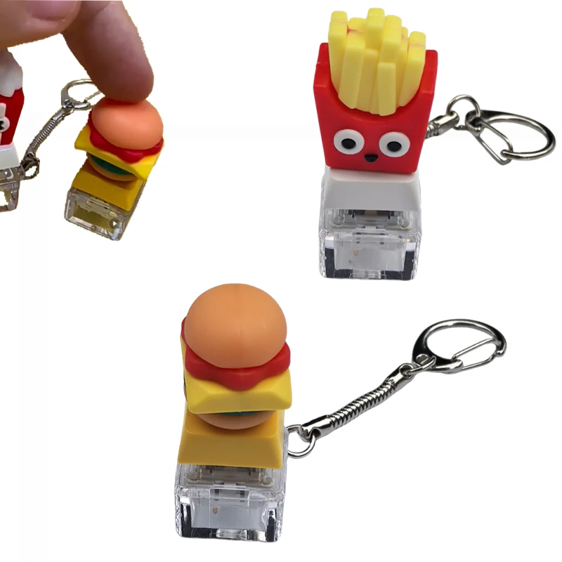 Creative Hamburger & French Fry Shaped Keyboard Fidget Toy, Portable Finger Button Clicker Decompression Keychain, Stress Relief