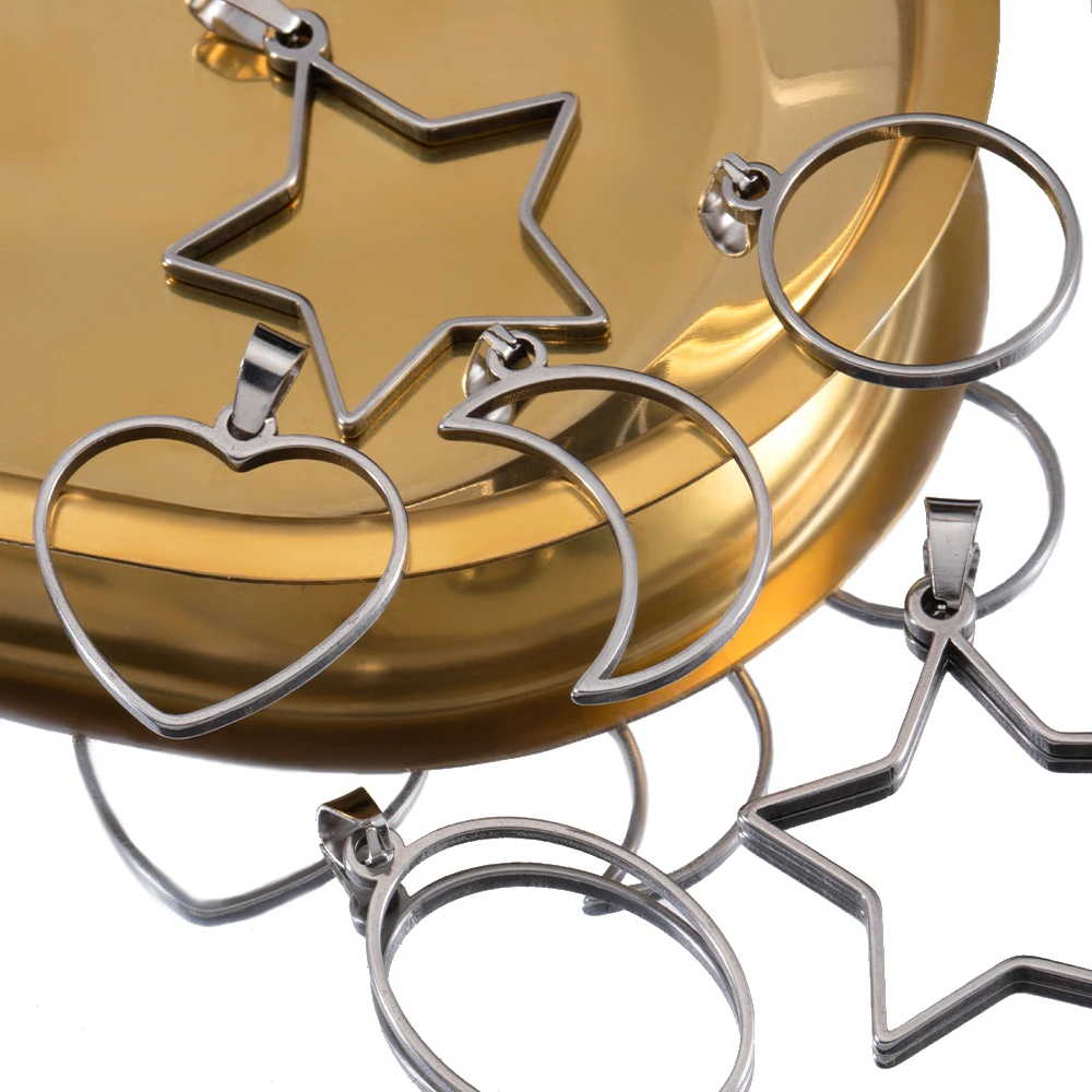 5 sztuk Hollow gwiazda ze stali nierdzewnej ramki w kształcie księżyca pusta ramka DIY kolczyki geometryczne serce wisiorek baza naszyjnik z amuletem tworzenia biżuterii — zdjęcie 6