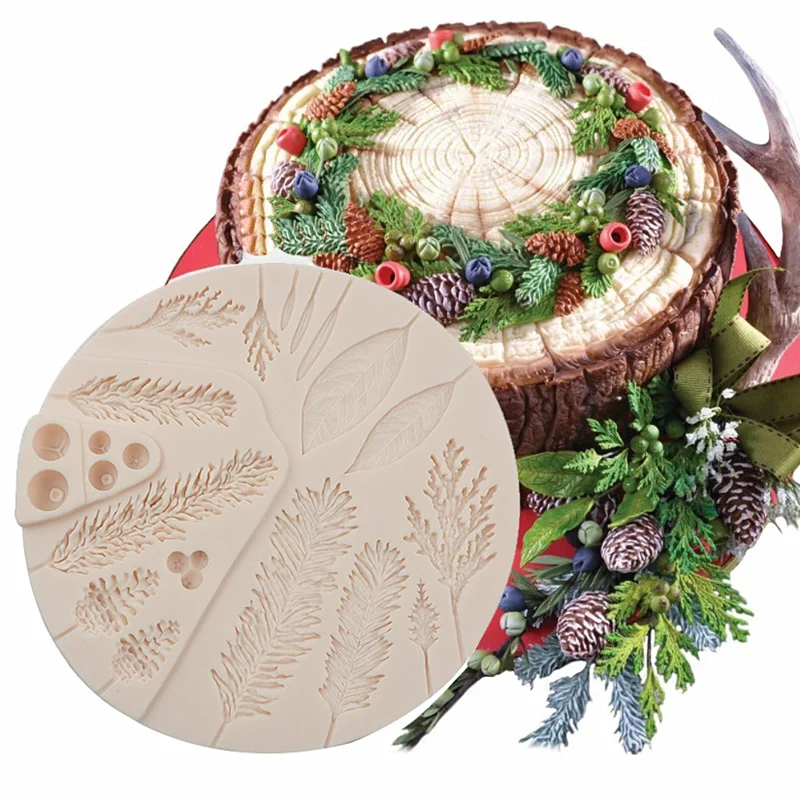 Moule à gâteau en silicone Sugarcraft, feuillage du cuir chevelu, arbre de Noël, cône pinéal, outils de décoration en résine, dentelle, cuisson,