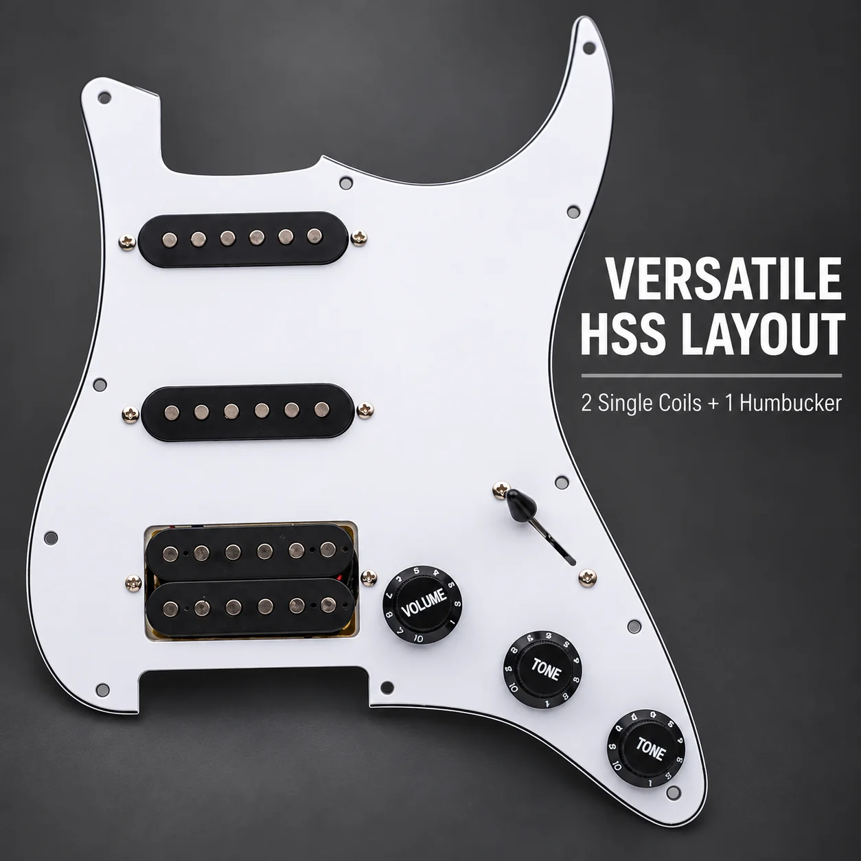 Solid White HSS Prewired Pickguard for ST/SQ Style Electric Guitar, 2 Single-Coil Pickups, Humbucker and 5-Way Selector