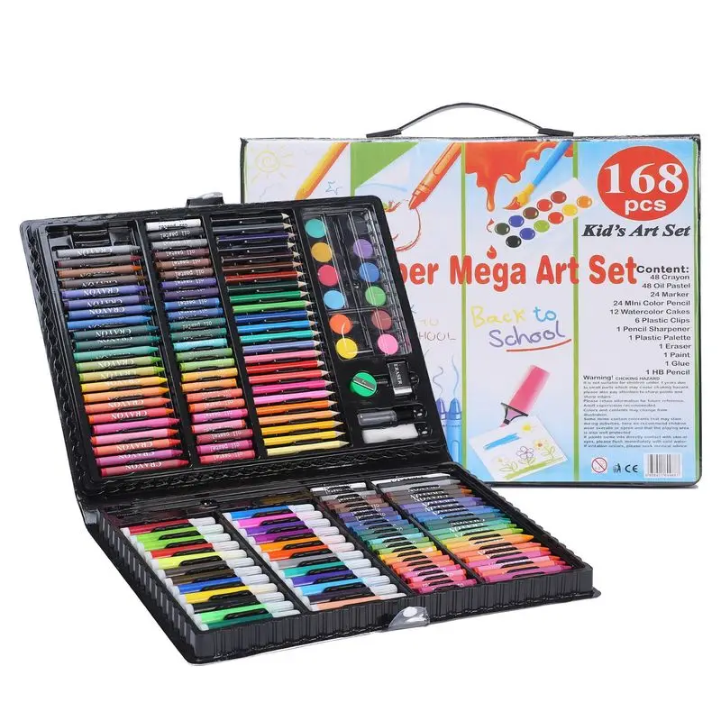 

168 Color Children's Brush Set Student Painting Stationery Watercolor Pen Gift Box Crayon Colored Pencil Children's Gift