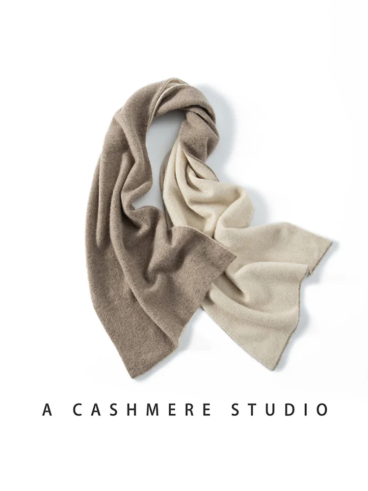 Autumn Winter Women's Cashmere Scarf Shawl Color-blocking Double-layer 100% Cashmere Knitwear Warm Skin-friendly Big Shawl Scarf