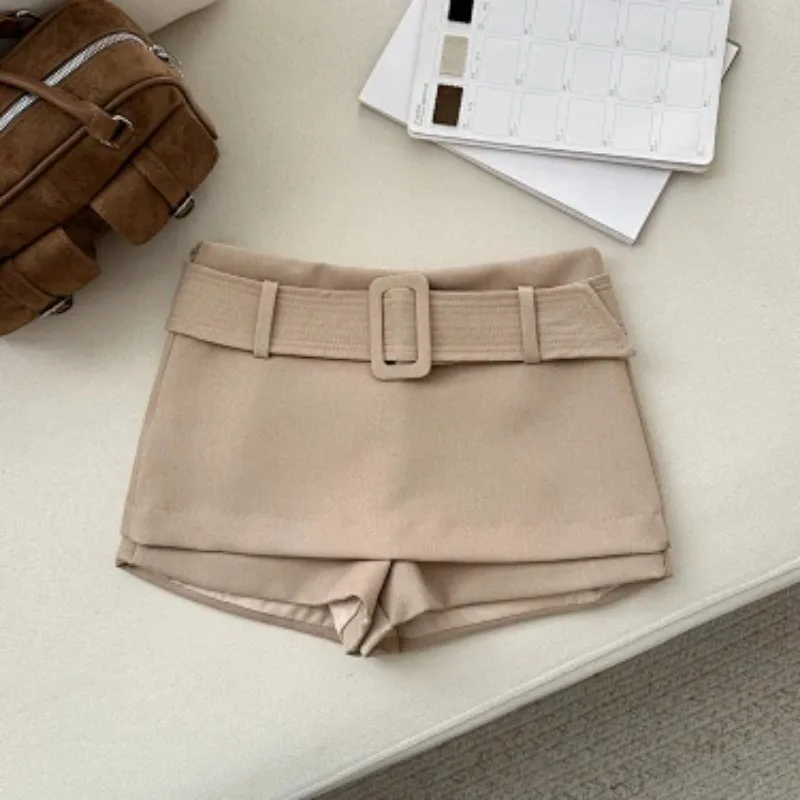 Sweet Y2K Women Skort Autumn Winter Wide Belt A Line Slim Fake Two Piece Suit Short Skirt