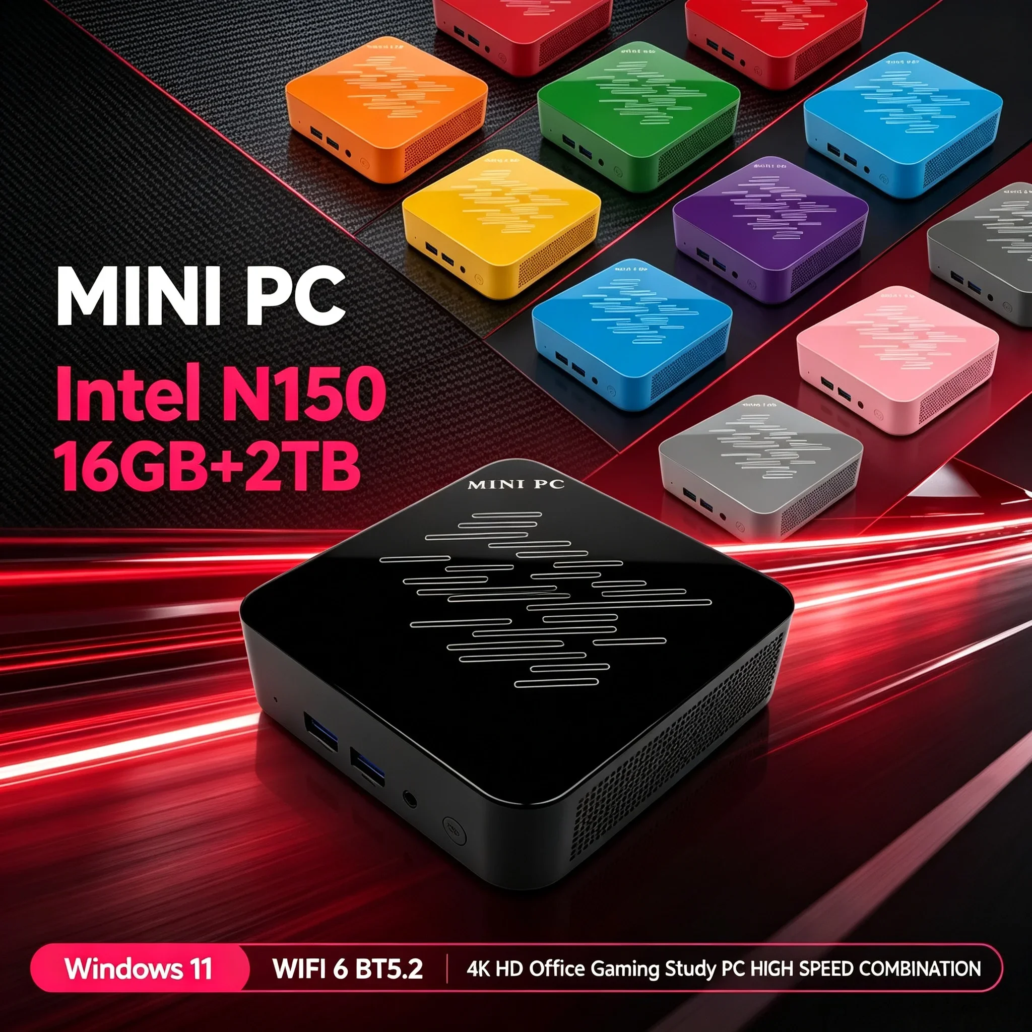 Mini Computer Intel N150 Processor 16GB RAM Optional 1TB 2TB SSD Win 11 WiFi6 BT5.2 Mini PC Host For Home Office Daily Use
