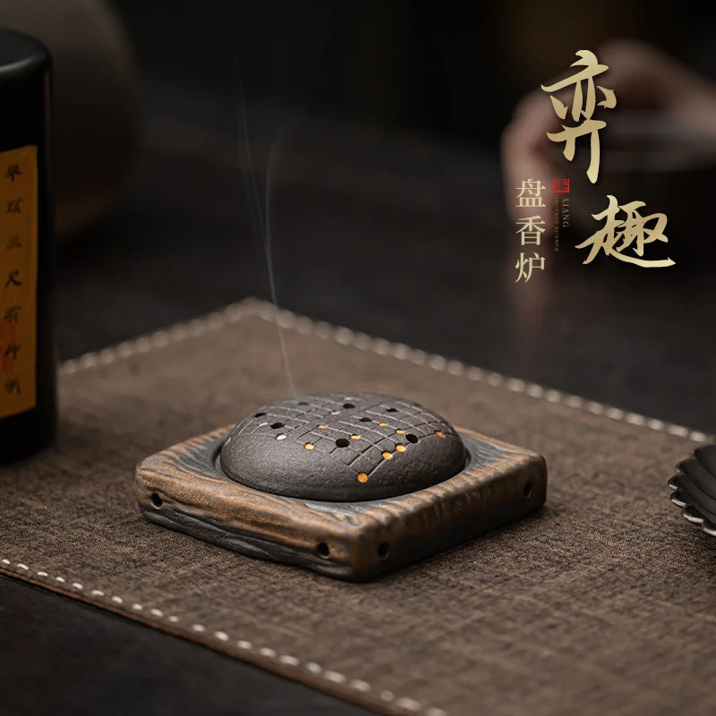 Yiqu Board Incense Burner Handmade Coarse Pottery Incense Burner Ceramic Chessboard Aromatherapy Burner Sandalwood Base Ornament