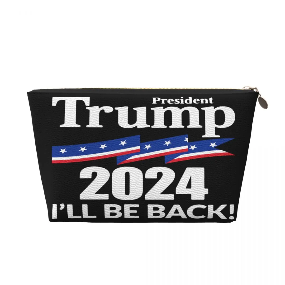 Custom USA Flag President Trump 2024 I'll Be Back Travel Toiletry Bag Women Makeup Cosmetic Organizer Beauty Storage Dopp Kit