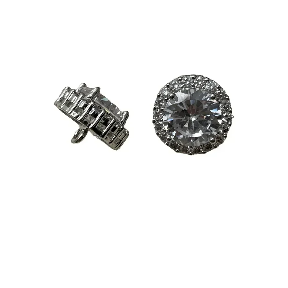 2pcs Fashionable Zircon Buttons 12.5mm Round Silver Color Brass Shank Buttons Garment Accessories
