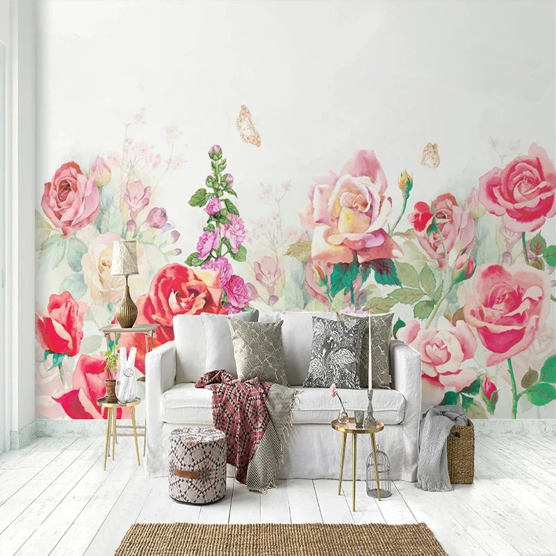 

Custom 3D Photo Wallpaper Hand-painted Watercolor American Garden Rose Murals For Bedroom Sofa Backdrop Home Decoration Fresco