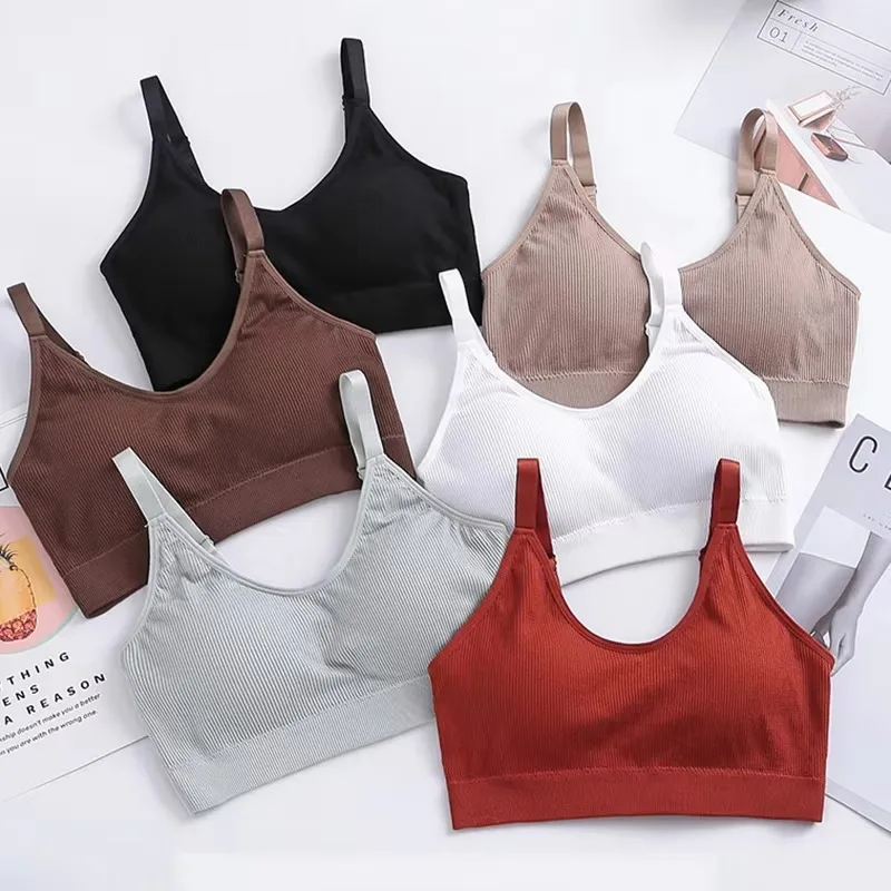 

Ribbed Chest Wrap Strapless Beautiful Back Anti Glare Adjustable Shoulder Straps Vest Lingerie Sports Bra for Women