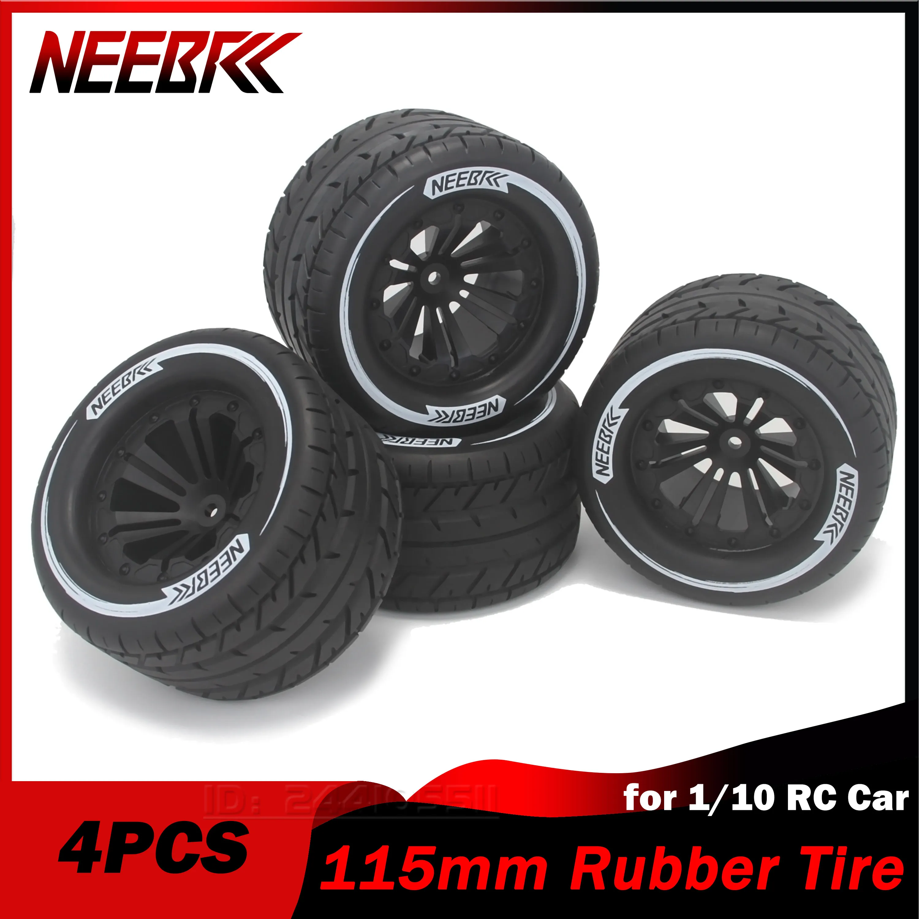 

4pcs 115mm Rubber Tire Tyre Wheel Rim Hub 12mm Hex for 1/10 RC Monster Car Off-road Buggy Truck Redcat HPI Traxxas Savage Xs