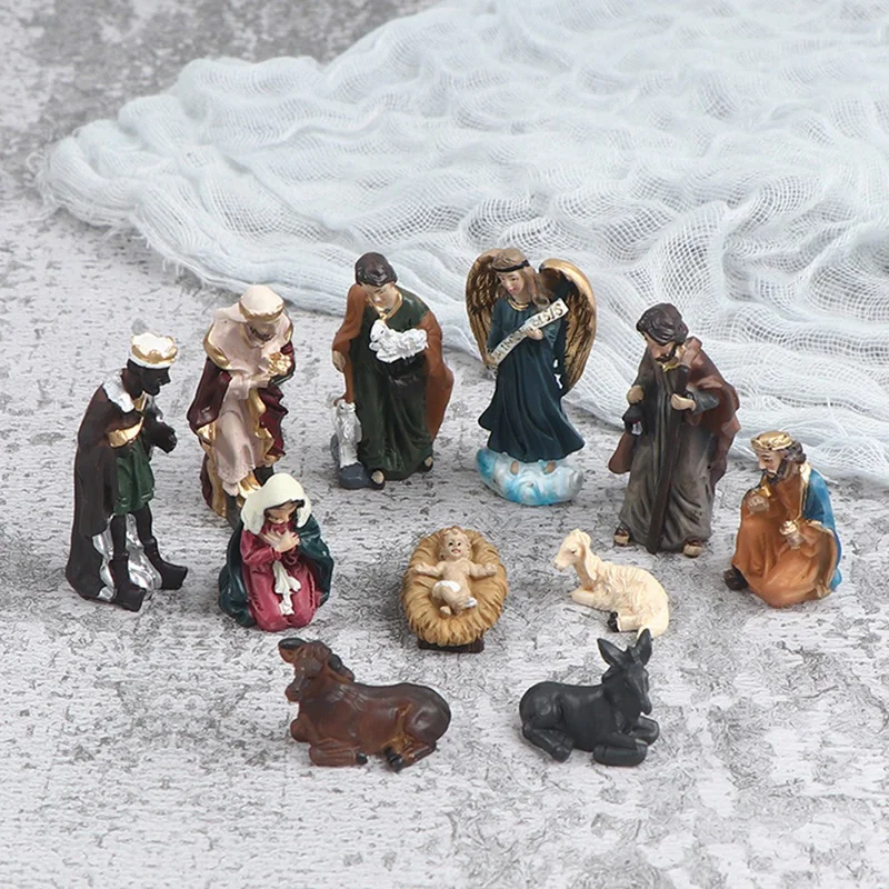 Nativity Scene Set Statue Baby Jesus Manger Figurines Resin Crafts Miniatures Ornament Church Gift Home Decoration