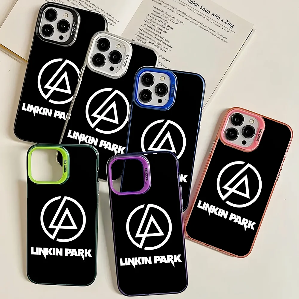 Rock L-Linkin Park-S Phone Case Phone Case IMD Color Silver Shell For IPhone 16 15 14 13 12 11 Pro Max Plus