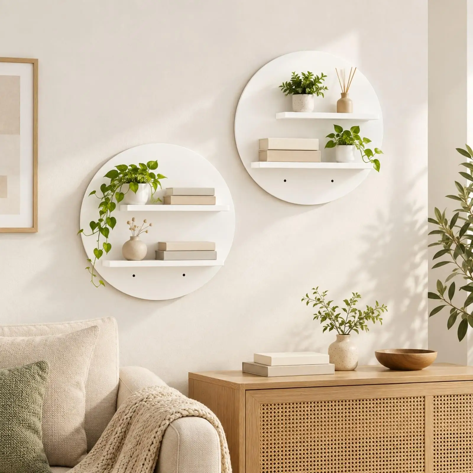 2 Pieces Wall-Mounted Display Shelf Versatile Round Wall Display Shelf Decorative Space-Saving for Collector Displays