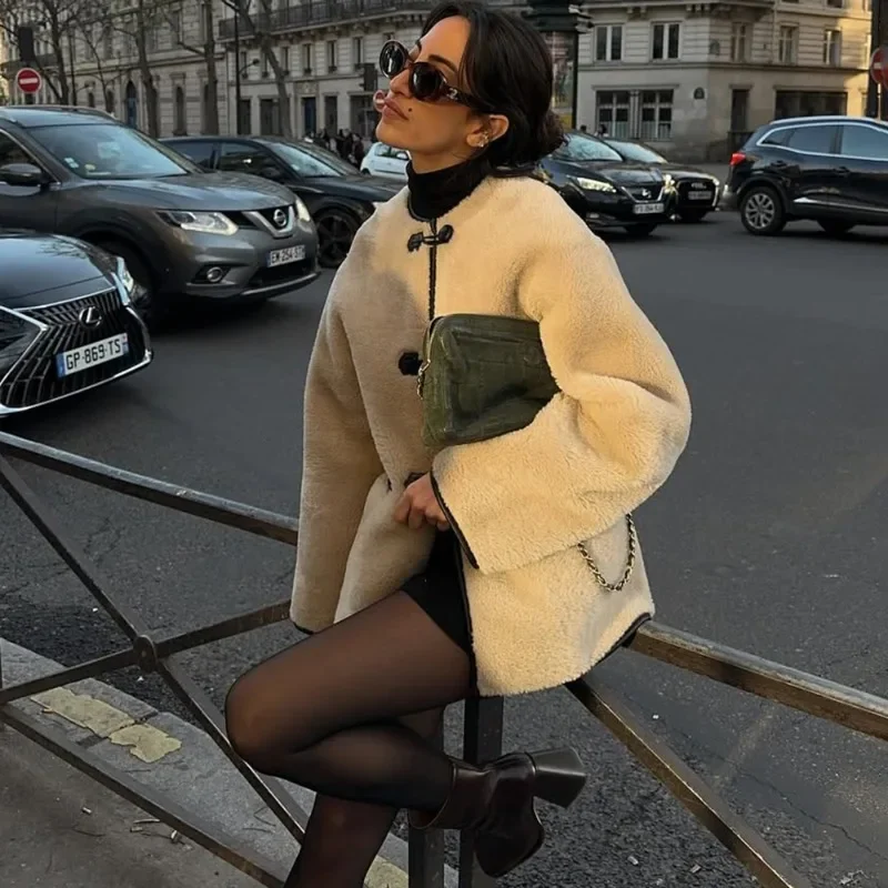 New Winter Fur Coats Fashion Thick Warm Patchwork Loose Shearling Jacket 2025 Office Lady Streetwear Women's Outerwear