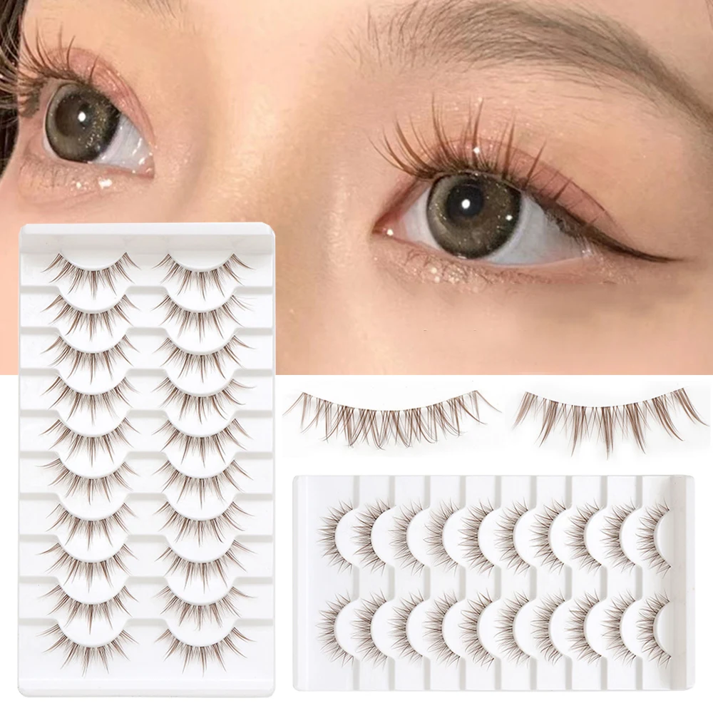 10 זוגות חדשים מראה טבעי חום בהיר שיער שחור עבה cosplay manga cosplay יפנית cosplay אנימה ריסים 3d mink