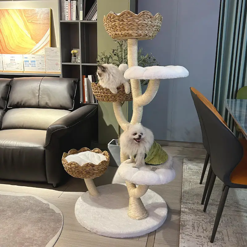 Environmentally friendly sisal cat tree tower, 2 floors, with scratching board accessories, carton packaging, interactive