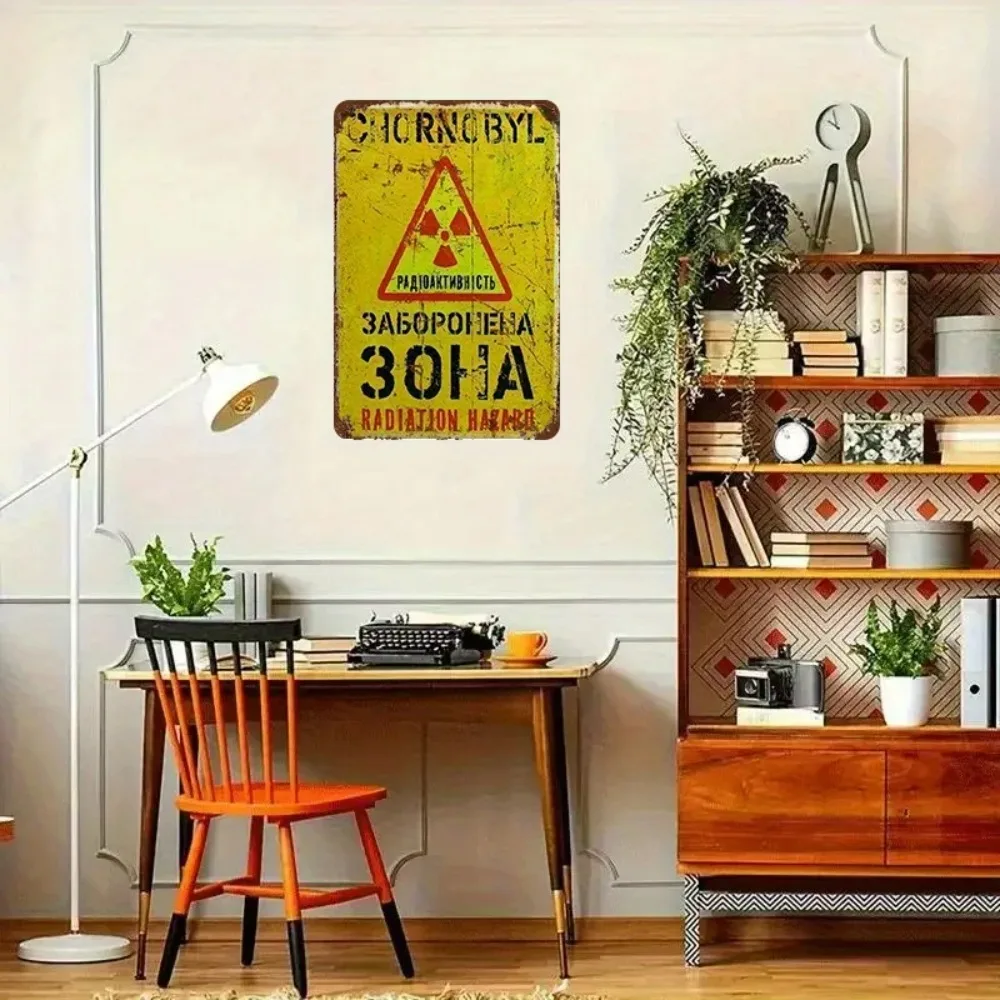 Nuclear Radiation Warning Metal Plaque  Chernobyl 30th Anniversary Wall Decor for Home, Office & Man Cave