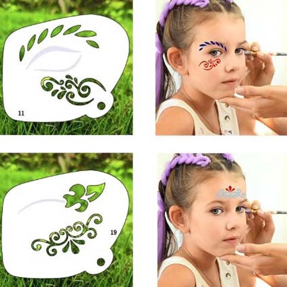 Modelos de pintura facial reutilizáveis, padrão múltiplo, oco, arte corporal, estênceis decorativos, fácil uso, ferramentas de maquiagem diy, festa