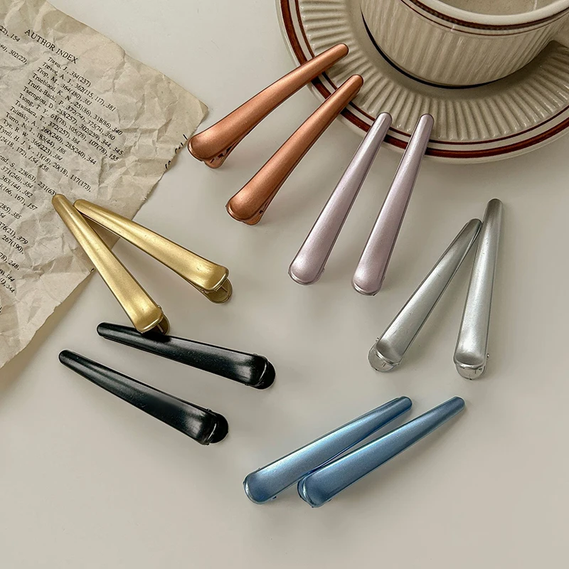 2Pcs 7.5cm Metal Color Matte Hair Hairpins Frosted Duckbill Clip Fashion Bangs Hairdressing Hair Pins Barrettes Styling Clips