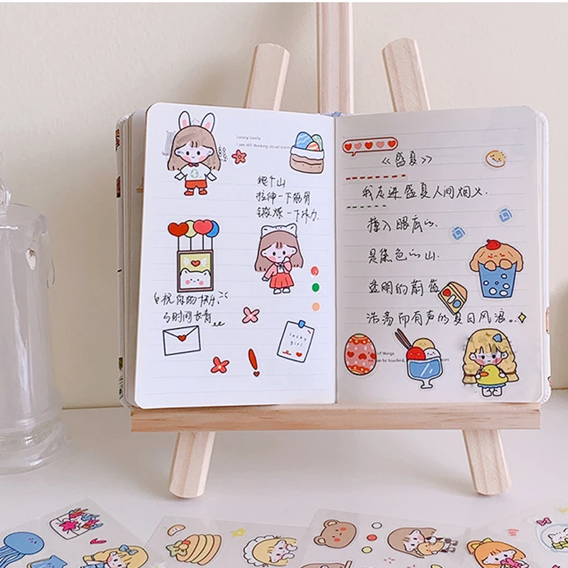 Kawaii Cute Girl Stickers Cartoon Pattren PET Waterproof for Decoration Stationery DIY Scrapbook Journal Water Cup Child Gift