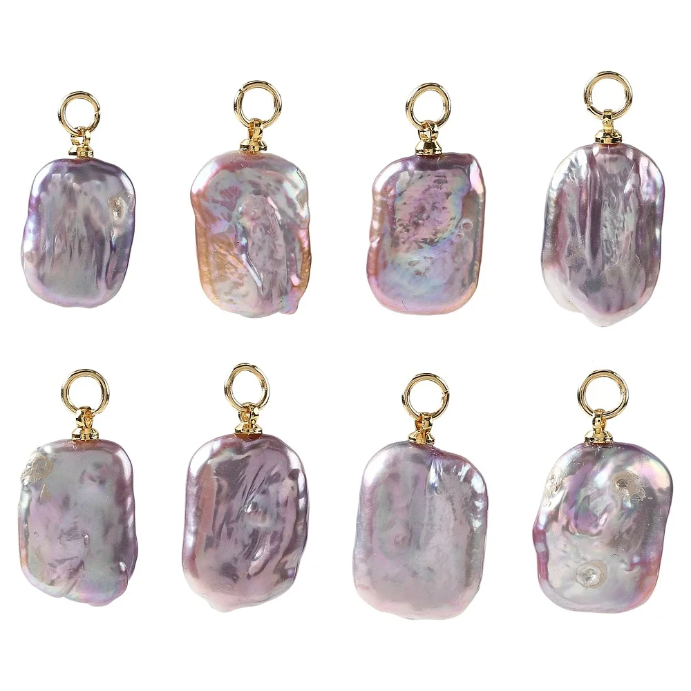8pcs Natural Freshwater Pearl Charms Irregular Rectangle Pendant Purple Decor for DIY Bracelet Necklace Earring Jewelry Making