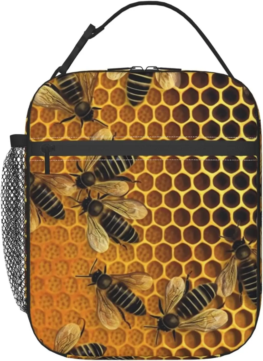 

Bees On Hive Insulated Lunch Bag Reusable Leakproof Cooler Tote Bag Waterproof Portable Zipper Lunch Box For Men Women Work Picn