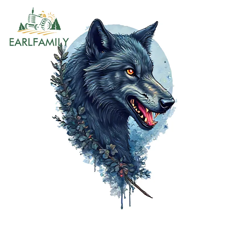 EARLFAMILY Angry Wolf Cartoon Car Stickers Skateboard Windshield Laptop Waterproof JDM Vinyl Decal Occlusion Scratch Car Styling