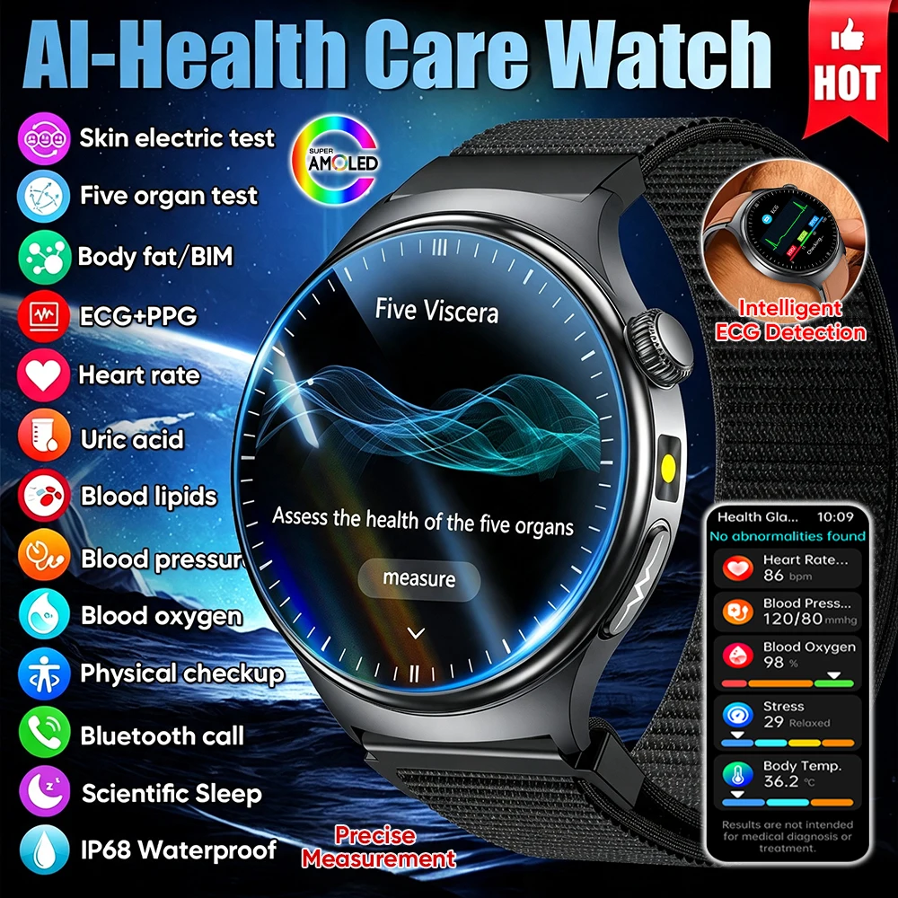 2026New Accurate AI Health analysis Smart Watch Men ECG Blood Pressure Blood lipids Uric acid Body Fat BMI Voice Call Smartwatch