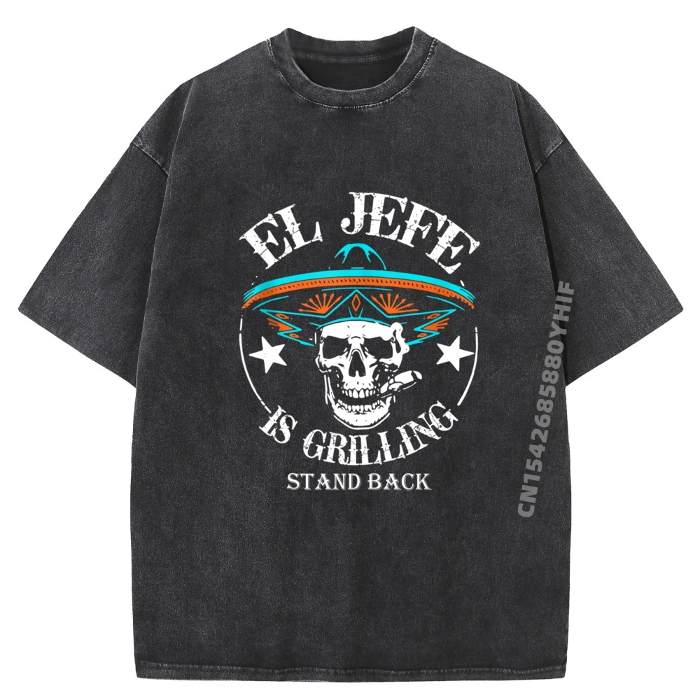 

El Jefe Grilling Stand Back Mexican Dad Playera Green And White Graphic T Shirt Washed Shirts For Men Gift