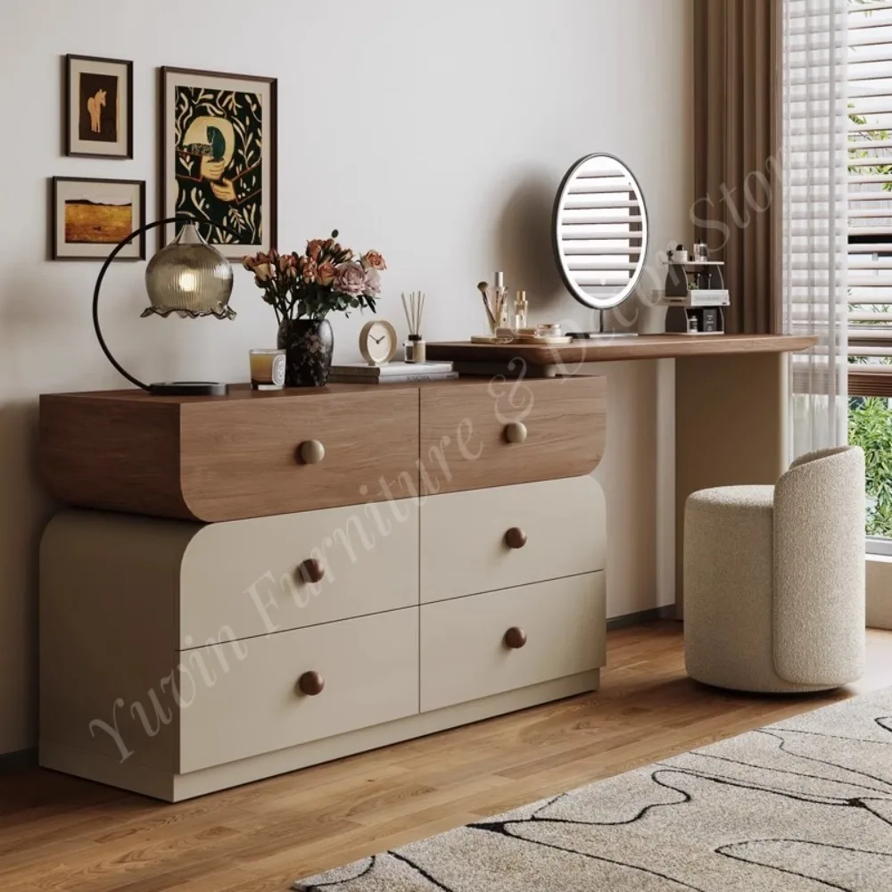 Modern Durable Solid Wood Vanity Desk Removable LED Light Storage Drawers Mirror Eco-Friendly for Bedroom Apartment Dressing