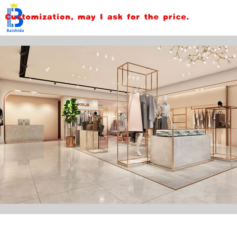 custom.Design Custom Modern Women's Clothing Store Design Retail Stainless Steel Clothing Display Stand