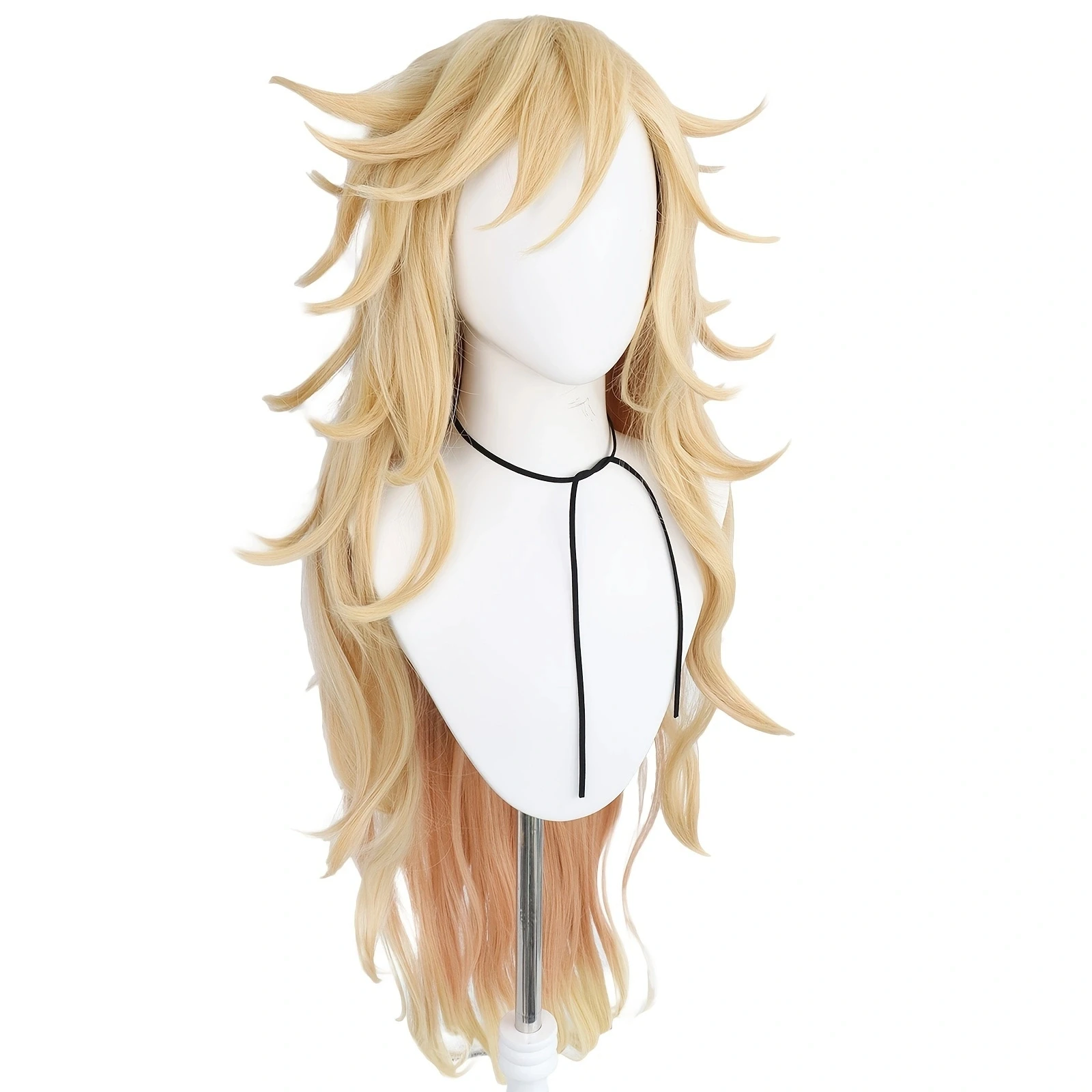 12 Inch Mens Extra Long Wavy Blonde Douma Cosplay Wig with Bangs for Halloween Christmas School Thanksgiving Day image 3