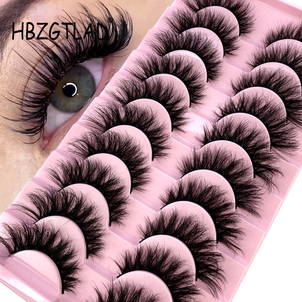 3D Mink Natural Cílios Postiços, Fluffy Soft Lashes, Mangá Cruz, Wispy Cílios Extensão, Maquiagem para Beleza, 10 Pares