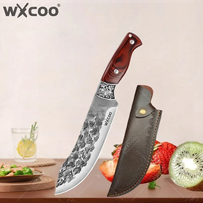 WXCOO 1 6PCS Hand-Forged Kitchen Knife Stainless Steel Butcher Meat Cleaver Knife Boning Knife Wooden Handle Kitchen Accessories