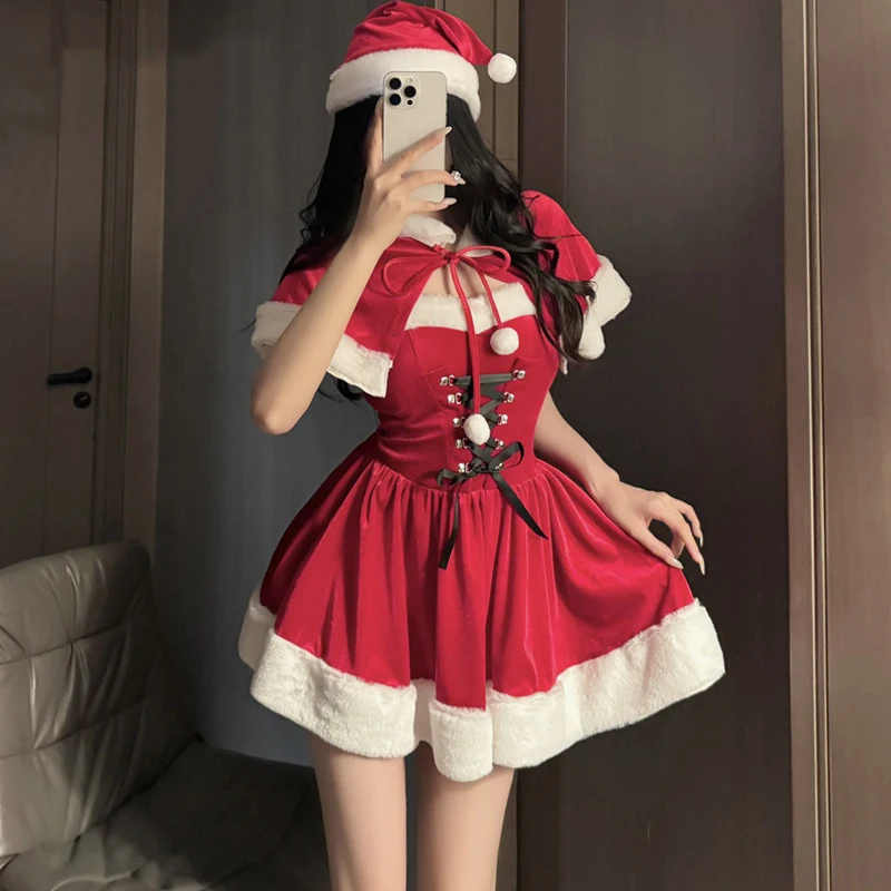 Christmas Sexy Outfit Santa Claus Cosplay Costume For Women Little Red Pure Desire Tempting Xmas Party Performance Photoshooting