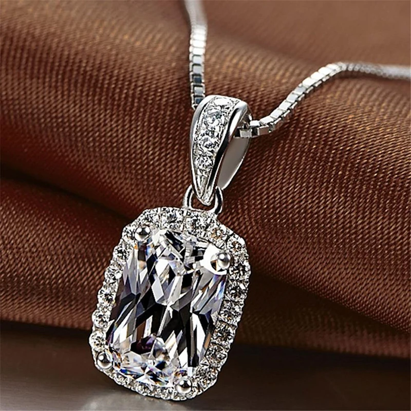 Huitan Geometric Cubic Zirconia Pendant Necklace for Women Luxury Temperament Female Wedding Trend Neck Accessory Party Jewelry