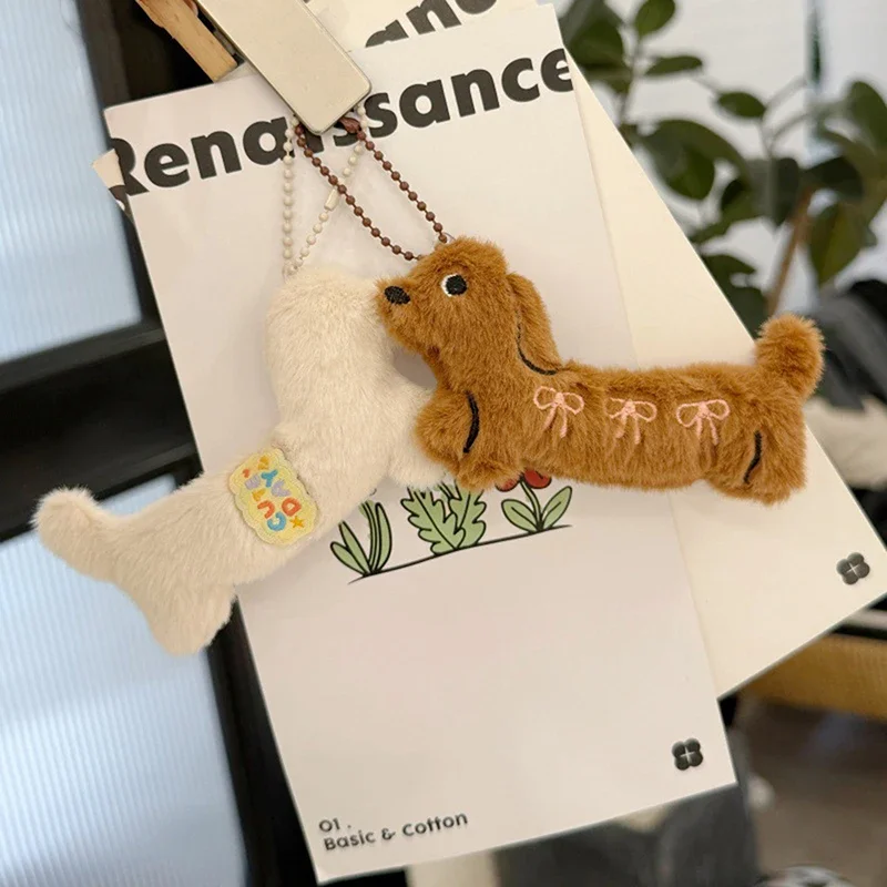 Kawaii Dachshund Plush Keychain Cartoon Stuffed Puppy Keyring Couple Key Holder Lovely Backpack Pendant Decoration Gifts