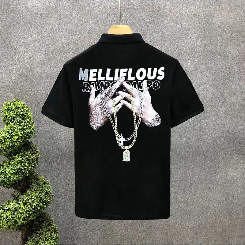 

Мужские рубашки поло с однотонным черным принтом Мужская футболка с воротником Модная эстетичная облегающая музыка Оптовая продажа Топ Базовый летний повседневный