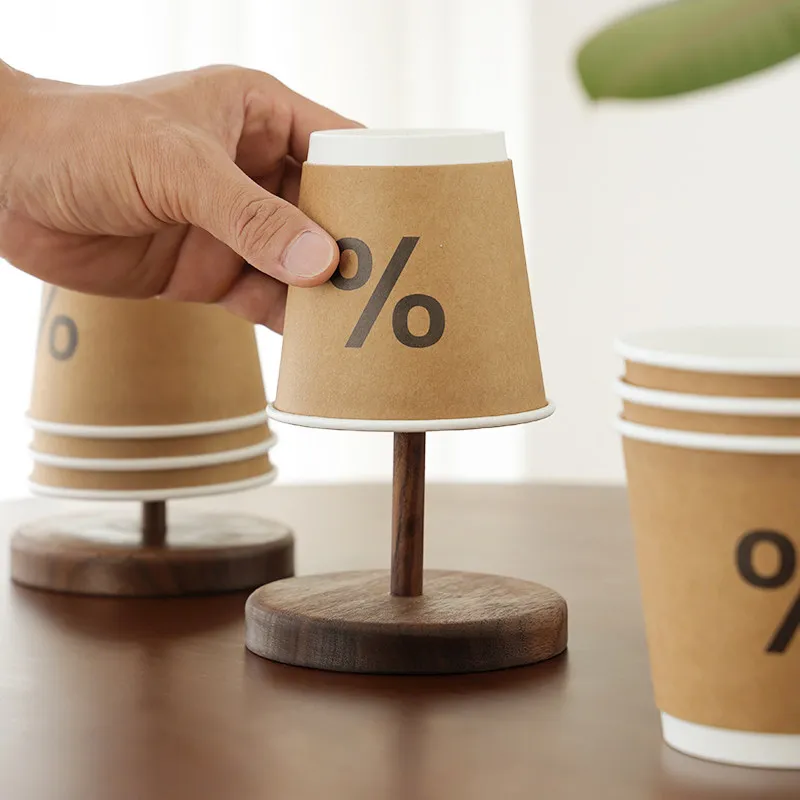 2PCS black walnut disposable cup picker, shelf, high value paper cup holder, cup holder, coffee corner
