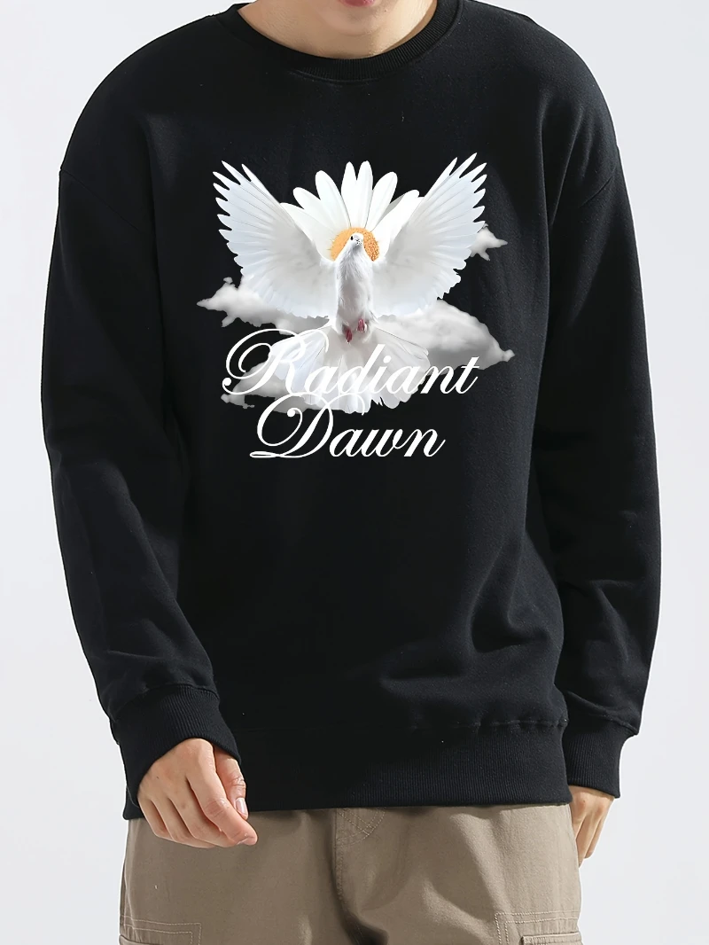 

Chrysanthemum Printed Mens Solid Color Sweater Long 2025 Autumn and Winter Round-neck Hoodie Is for Both Men and Women Top