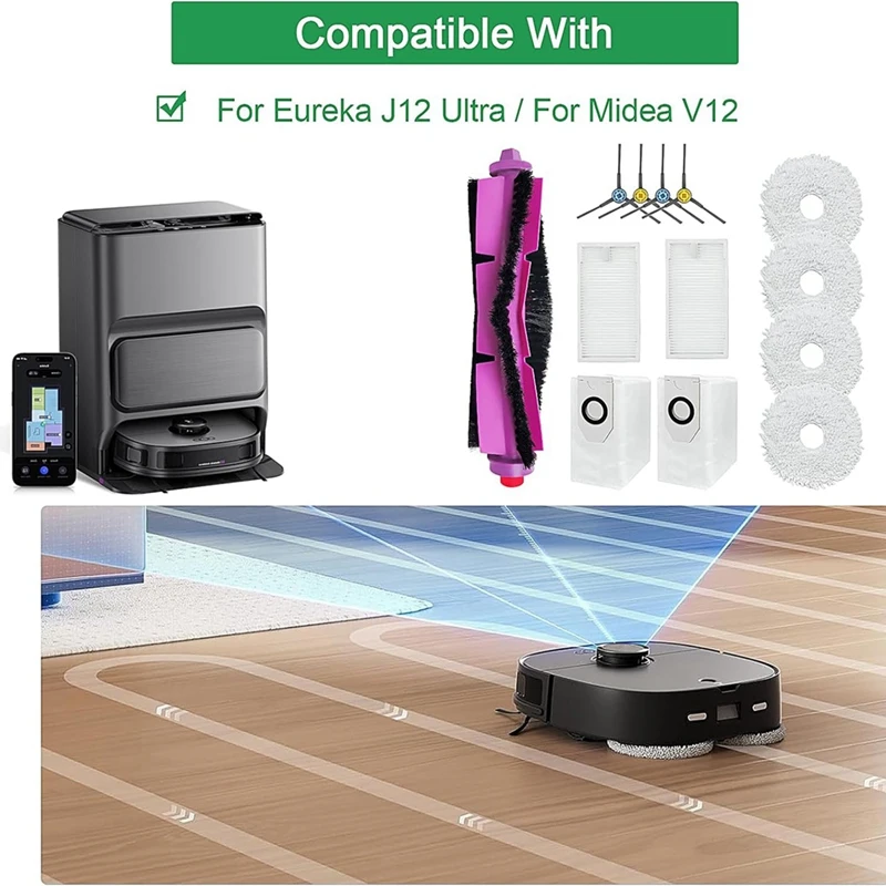 Для Eureka J12ultra/J12 Ultra, для пылесоса Midea V12, основная боковая щетка, фильтр, мешки для швабры, запасные части