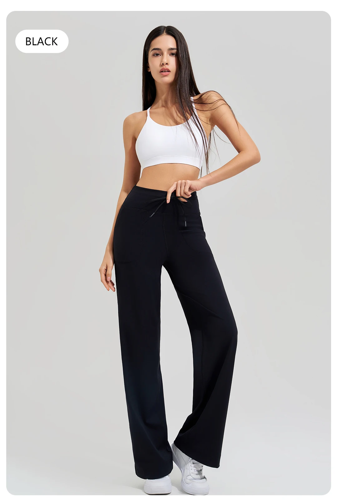 Damen-Yogahose mit hoher Taille, für Fitnessstudio, lockere Lauf-Yogahose, doppelseitig gebürstet, mit Taschen, Hosen, Krawatten – Detail 17