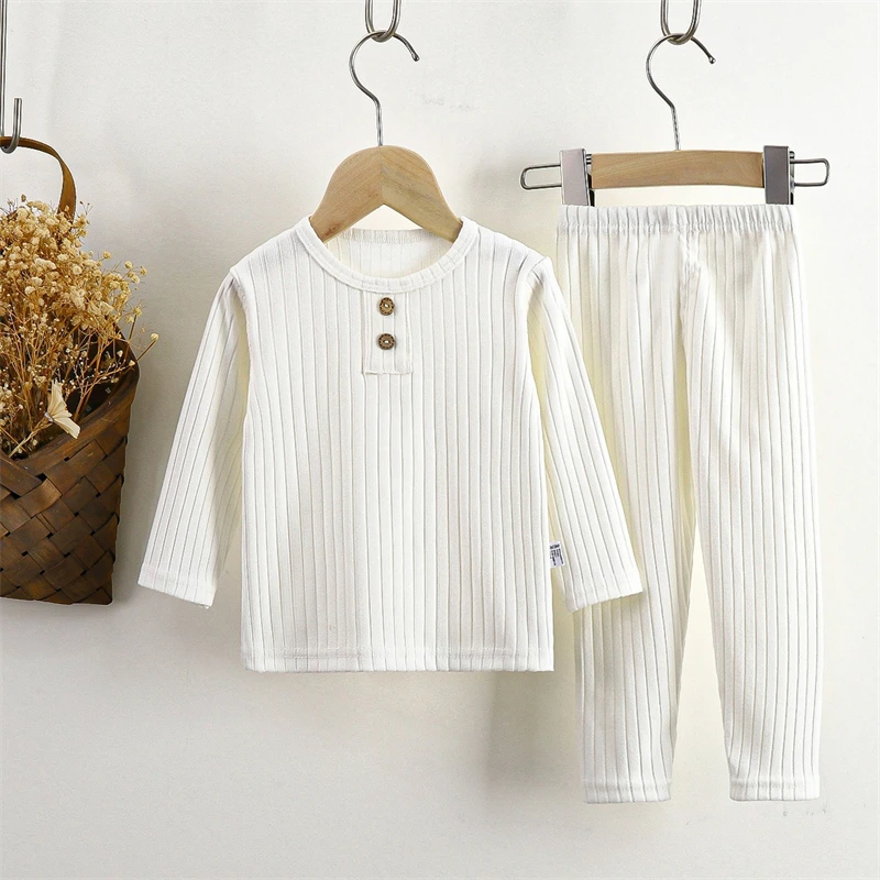 Baby Warmer Dünner Fleece-Pyjama-Set Herbst Winter Jungen Langarm Rippstrick 2-teilig Kleinkind Kinder Schlafanzug Säugling Hauskleidung – Detail 5