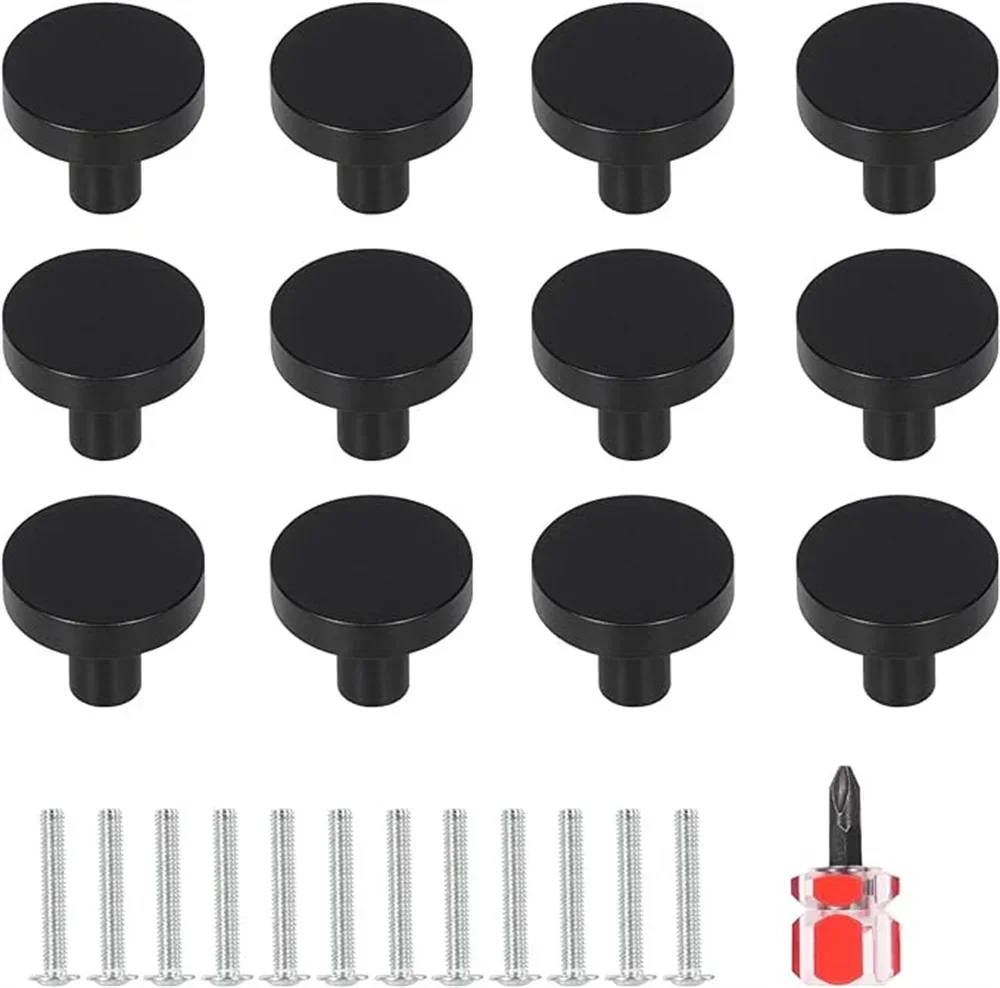 

12pcs Cabinet Knob Handle Drawer Hand Pulls Replacement Furniture Door Cupboard Drawer Black with Installation Tools DIY Knobs